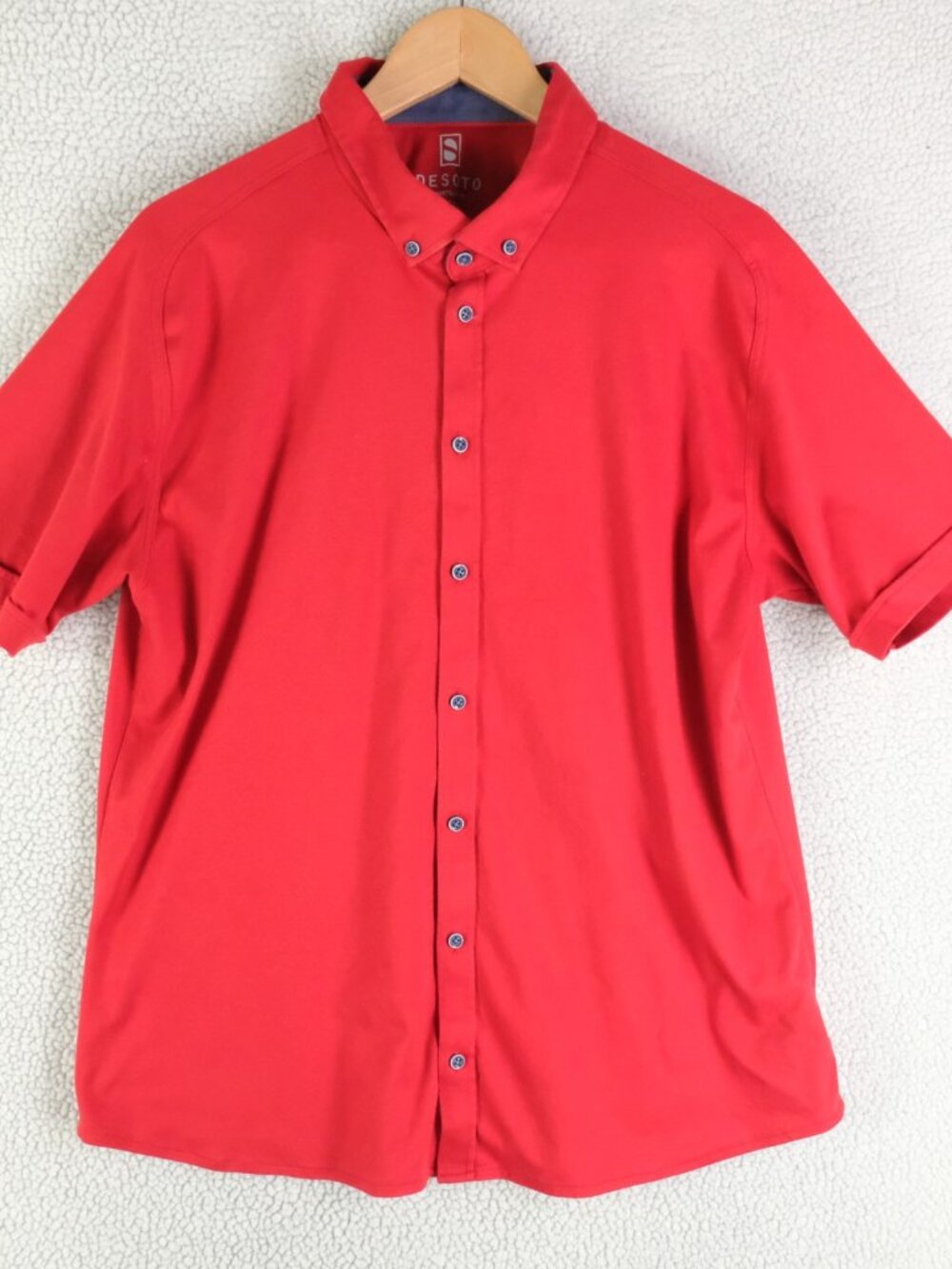 Desoto Button Up Shirt Mens Xxl 2Xl Red Shrot Sleeve Stretchy Button Down Preppy